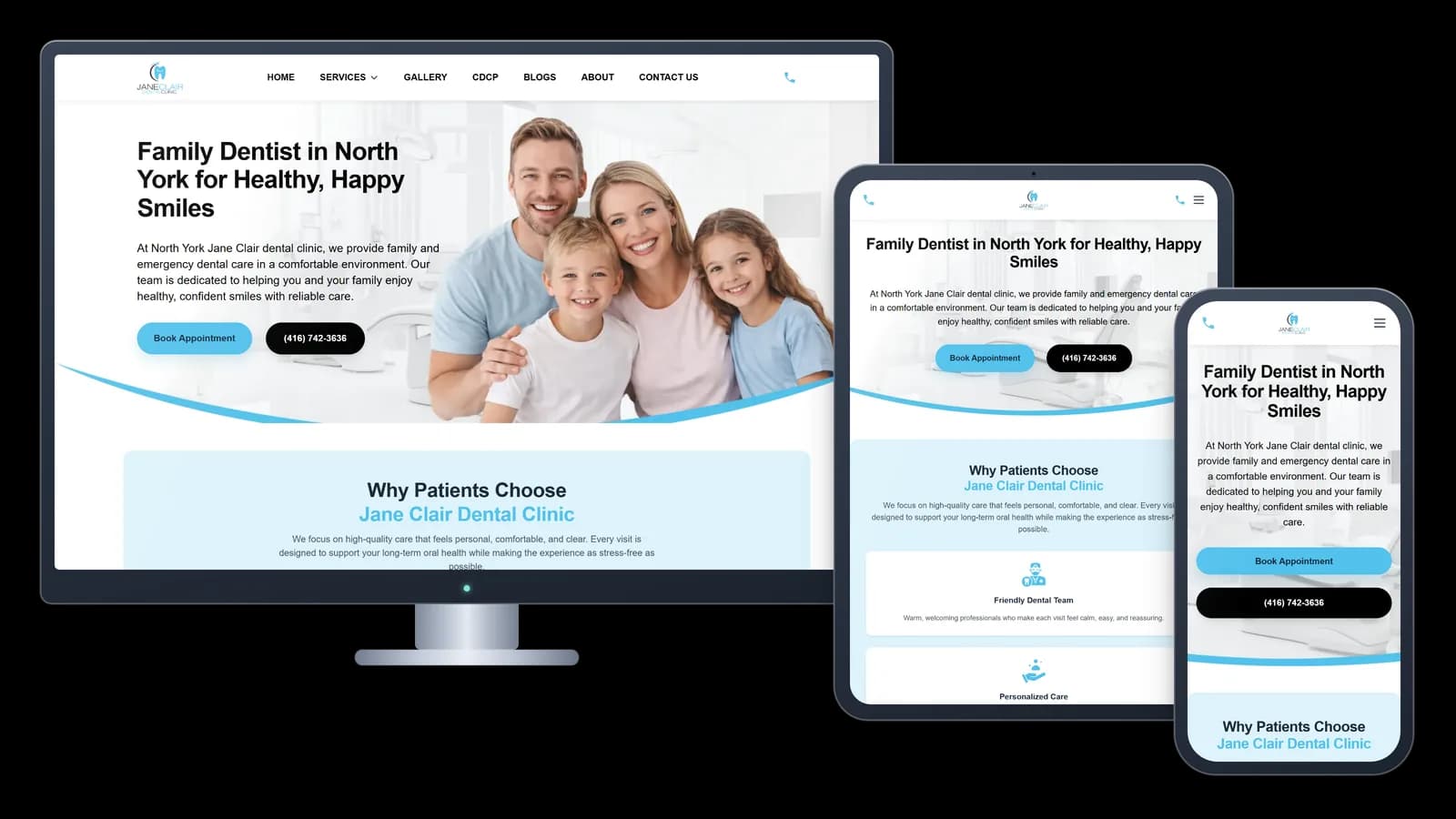 Jane Clair Dental shown on desktop, tablet and phone