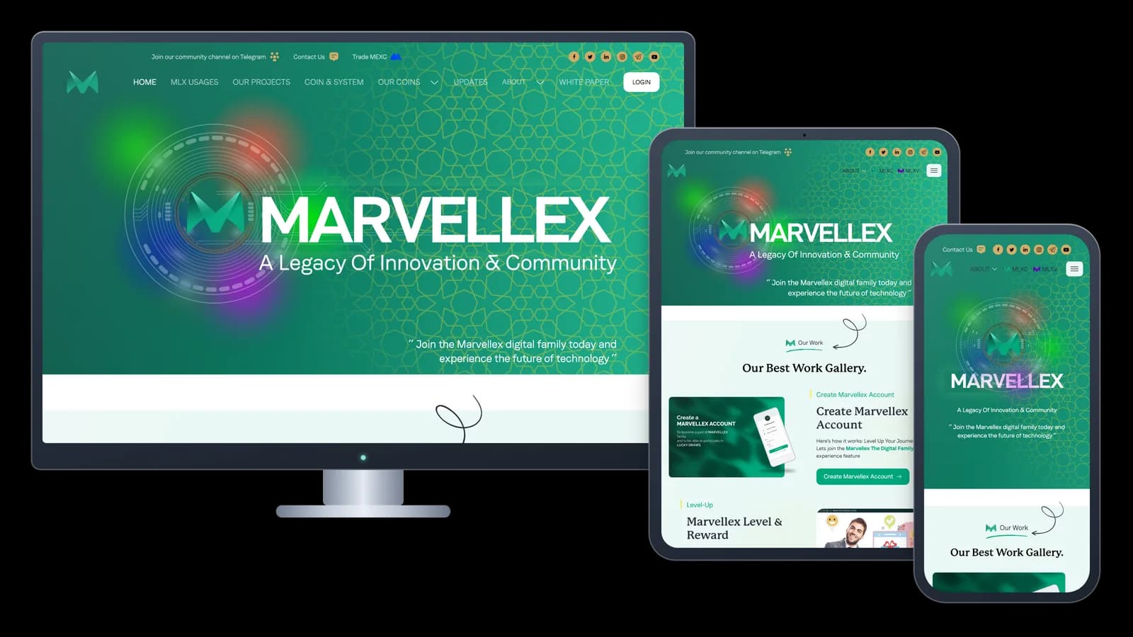 Redesign MARVELLEX Website shown on desktop, tablet and phone