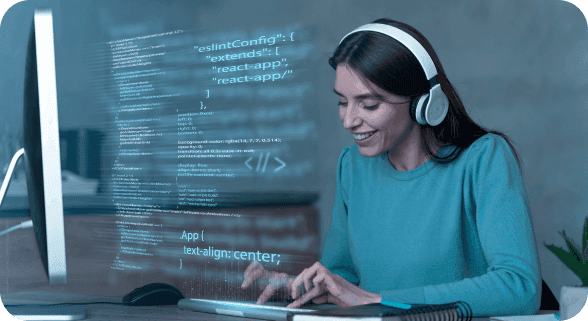 Developer reviewing application code on a desktop display
