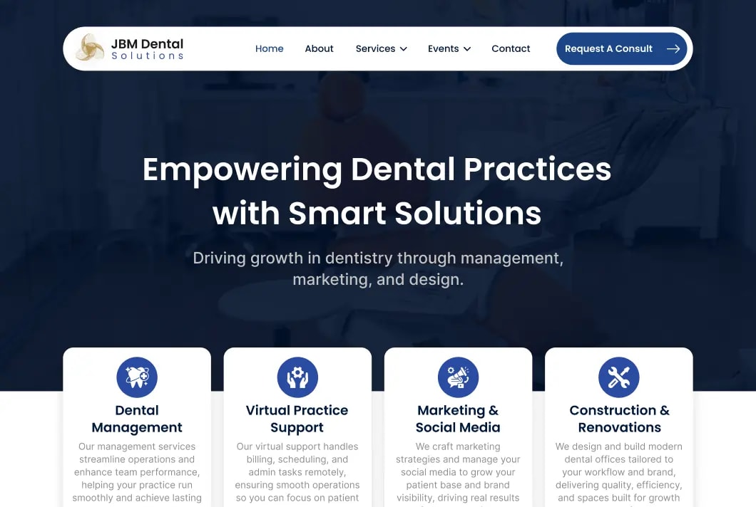 JBM Dental Solutions website interface